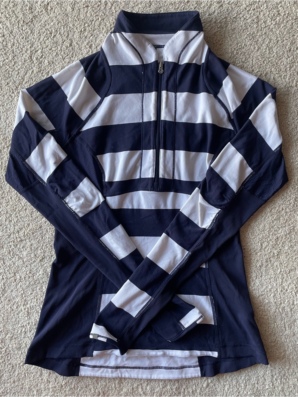 Y2K Lululemon Striped Navy & White Quarter-Zip Pullover Women Size 6 Preppy